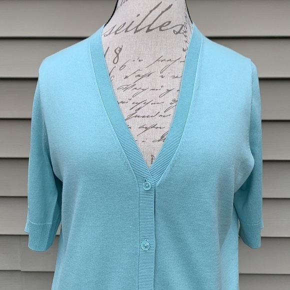 Talbots Short Sleeve Cardigan Sweater - Seafoam - Picture 4 of 11